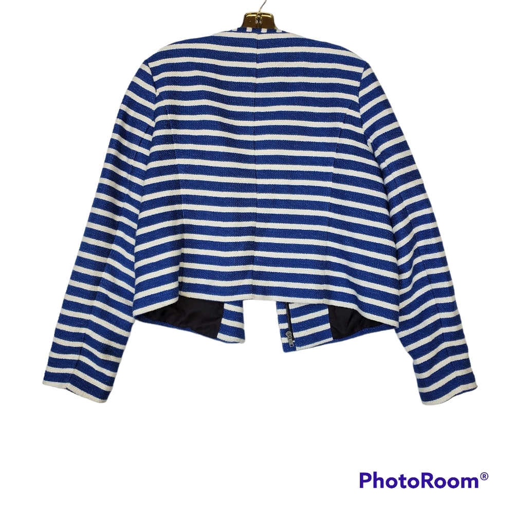 GAP Striped Blazer Jacket Zip Front w/ Pockets Textured Size 14 - EUC!~ - Picture 8 of 13